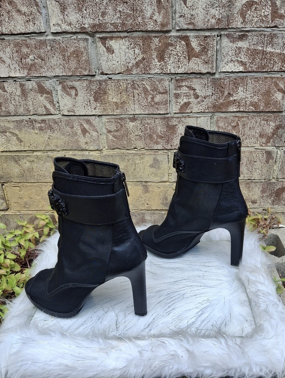 Karl Lagerfeld Black Sheer Mesh Jeweled Peep-Toe Stiletto Shoes Women Size 11 - Picture 8 of 16